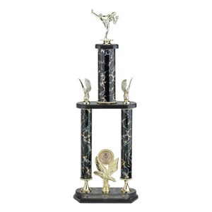 26-1/2, 28-1/2, 30-1/2 INCH THREE COLUMN TROPHY WITH EAGLE TRIMS, HOLDS 2 INCH INSERT AND TAKES FIGURE
