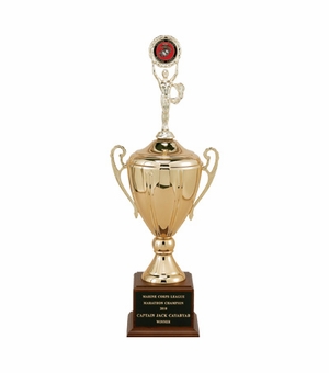 26 INCH SAVOIA SERIES TROPHY WITH 12-1/2 INCH METAL GOLD/SILVER CUP TAKES RISER AND INSERT