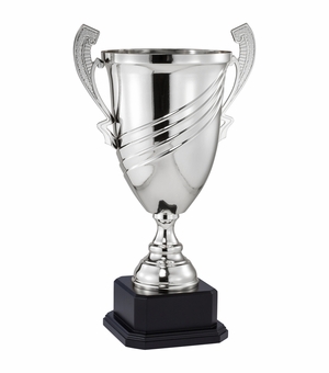 26 INCH SILVER METAL SWIRL CUP ON MARBLE BASE