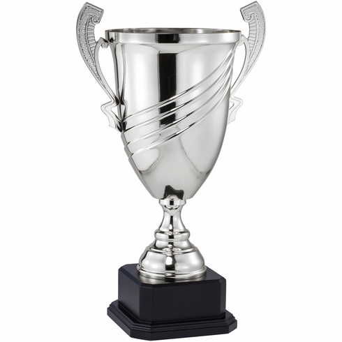 26 INCH SILVER METAL SWIRL CUP ON MARBLE BASE