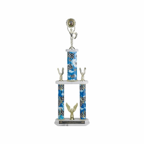 27-1/2, 29-1/2, 31-1/2 INCH SPORT THREE COLUMN TROPHY WITH 2 INCH INSERT AND TRIMS