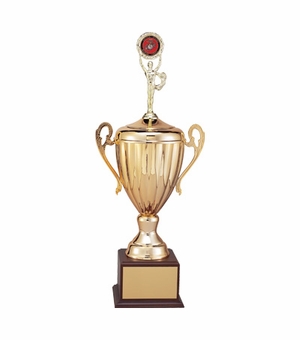 27 INCH RAVENNA SERIES TROPHY WITH 15 INCH METAL GOLD CUP TAKES RISER AND INSERT OR FIGURE