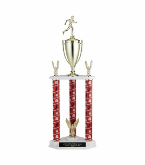 28-1/2, 31-1/2, 34-1/2 INCH THREE COLUMN TROPHY WITH CUP  AND TRIMS