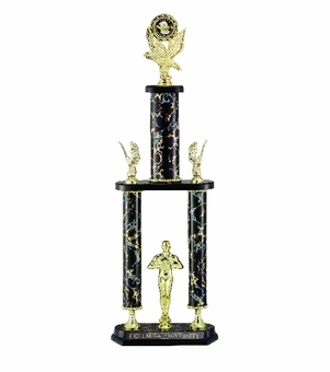 28, 30, 32 INCH BLACK AND GOLD THREE COLUMN WITH FIGURE AND TRIM, TAKES RISER AND INSERT