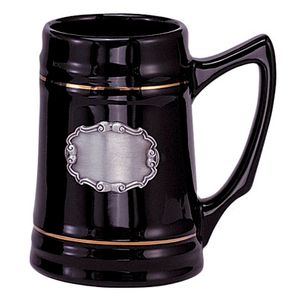 28 OUNCE BLACK CERAMIC BEER MUG WITH PEWTER CASTING