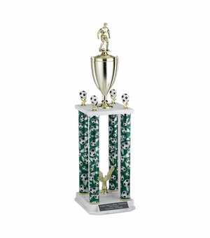 29, 32, 35 INCH FOUR COLUMN TROPHY WITH CUP  AND TRIMS