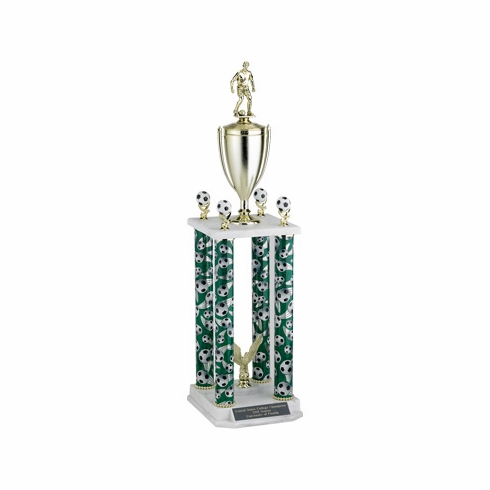 29, 32, 35 INCH FOUR COLUMN TROPHY WITH CUP  AND TRIMS