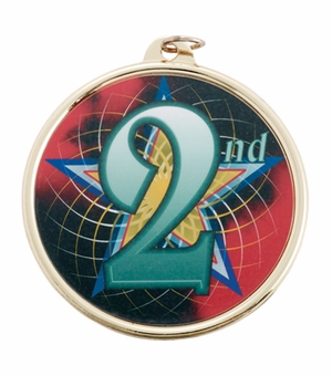 2-1/4 Inch in Diameter Round 2nd Place Mylar Detailed Gold Medal with Customizable Back