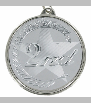 2-1/8 Inch in Diameter Round 2nd Place Mylar Detailed Silver Medal with Customizable Back
