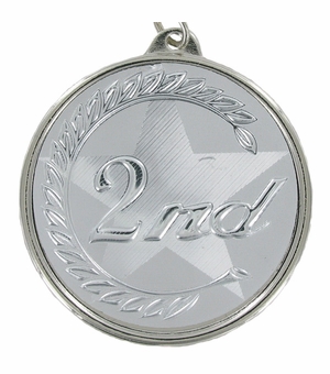 2-1/8 Inch in Diameter Round 2nd Place Mylar Detailed Silver Medal with Customizable Back