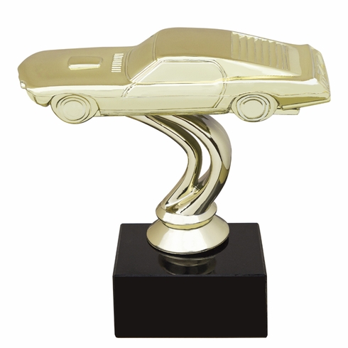3-1/2 INCH CAMERO GOLD FIGURE ON BLACK MARBLE BASE