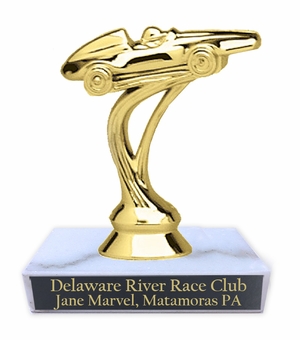 3-1/2 INCH HEIGHT PINEWOOD CAR DIRBY TROPHY ON WHITE MARBLE BASE 