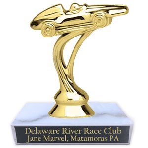 3-1/2 INCH HEIGHT PINEWOOD CAR DIRBY TROPHY ON WHITE MARBLE BASE 