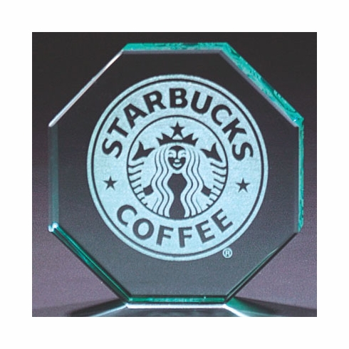 3-1/2 INCH JADE GLASS OCTAGON PAPERWEIGHT