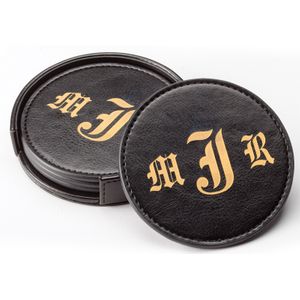 3-1/2" LEATHERETTE COASTERS IN BLACK FOR LAZER ENGRAVING