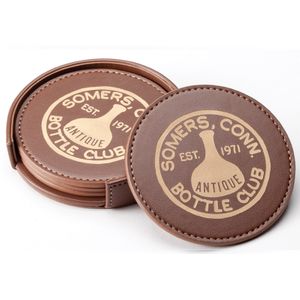 3-1/2" LEATHERETTE COASTERS IN BROWN/TAN FOR LAZER ENGRAVING