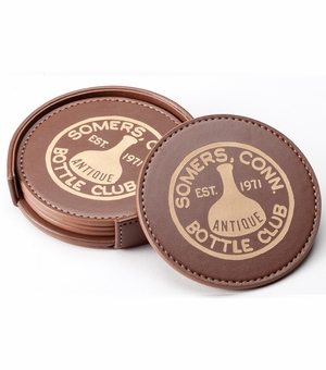 3-1/2" LEATHERETTE COASTERS IN BROWN/TAN FOR LAZER ENGRAVING