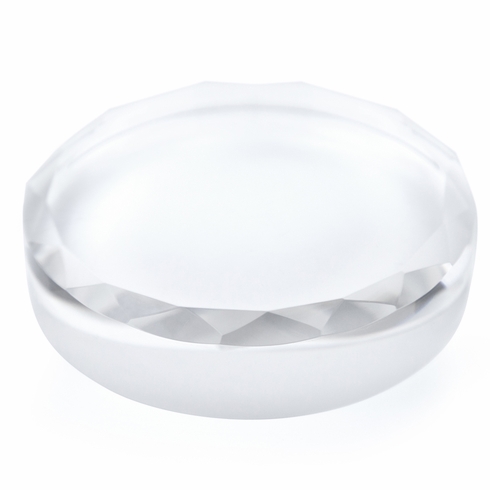 3-1/2 x 1/2 INCH OPTICAL CRYSTAL ROUND FACETED PAPERWEIGHT
