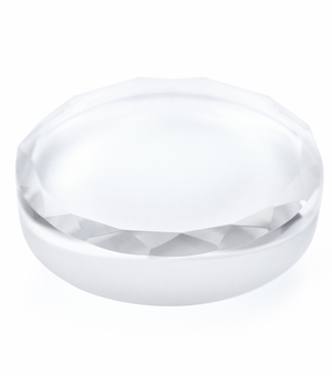 3-1/2 x 1/2 INCH OPTICAL CRYSTAL ROUND FACETED PAPERWEIGHT