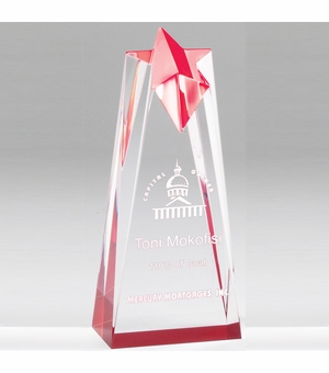 3-1/2" x 10" x 2" RED ACRYLIC STAR TROPHY WITH RED REFLECTIVE BASE