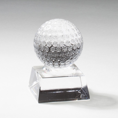 3-1/2 X 2-1/2 INCH OPTICAL CRYSTAL GOLF BALL ON CRYSTAL BASE