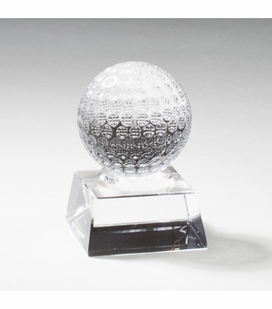3-1/2 X 2-1/2 INCH OPTICAL CRYSTAL GOLF BALL ON CRYSTAL BASE