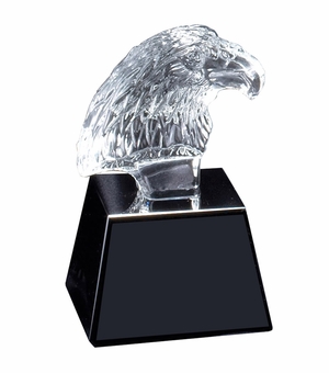 3-1/2 x 5-3/4 OPTICAL CRYSTAL EAGLE BUST ON BLACK CRYSTAL BASE