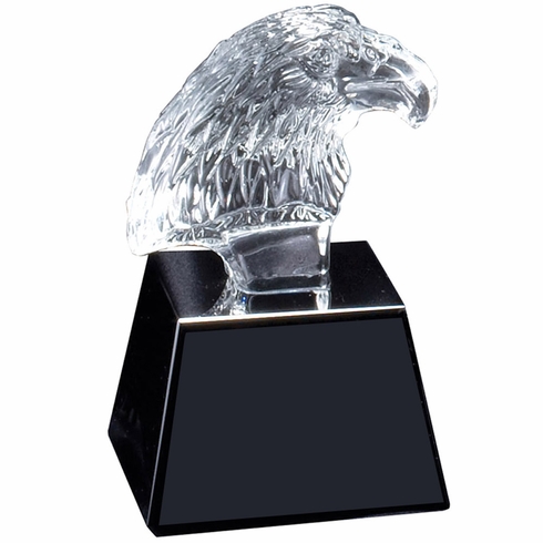 3-1/2 x 5-3/4 OPTICAL CRYSTAL EAGLE BUST ON BLACK CRYSTAL BASE