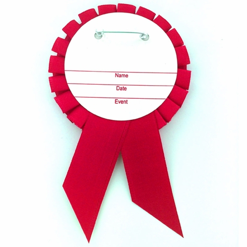 3-1/2" x 6" ROSETTE RED RIBBON, 2 STREAMER HOLDS 2" MYLAR INSERT
