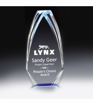 3-1/2" x 7" DIAMOND ACRYLIC TOWER AWARD WITH REFLECTIVE MIRROR BOTTOM, TINTED BLUE