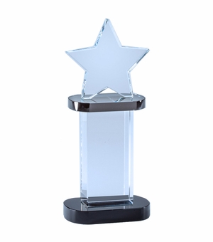 3-1/2 x 8-1/4 INCH OPTICAL CRYSTAL STAR TOWER AWARD WITH BLACK BASE