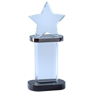 3-1/2 x 8-1/4 INCH OPTICAL CRYSTAL STAR TOWER AWARD WITH BLACK BASE