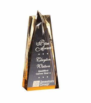 3-1/2" x 8" x 2" GOLD ACRYLIC STAR TOWER AWARD WITH GOLD REFLECTIVE BASE