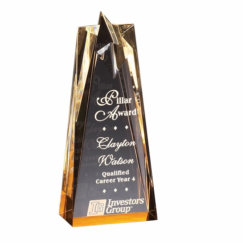 3-1/2" x 8" x 2" GOLD ACRYLIC STAR TOWER AWARD WITH GOLD REFLECTIVE BASE