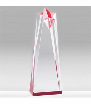 3-1/2" x 8" x 2" RED ACRYLIC STAR TROPHY WITH RED REFLECTIVE BASE