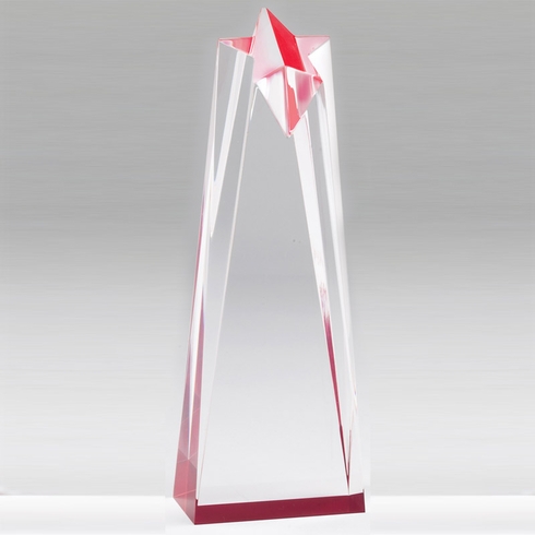 3-1/2" x 8" x 2" RED ACRYLIC STAR TROPHY WITH RED REFLECTIVE BASE