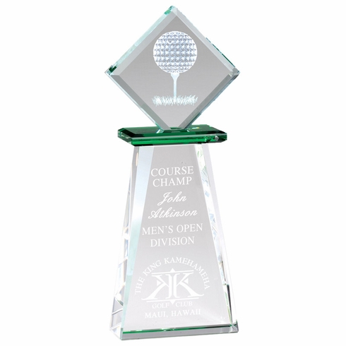 3-1/2 x 9-1/2 OPTICAL CRYSTAL GOLF TOWER TROPHY WITH GOLF BALL TEE