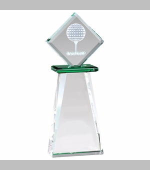 3-1/2 x 9-1/2 OPTICAL CRYSTAL GOLF TOWER TROPHY WITH GOLF BALL TEE