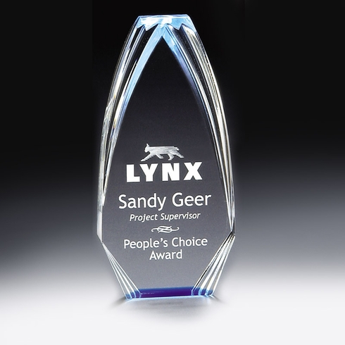 3-1/2" x 9" DIAMOND ACRYLIC TOWER AWARD WITH REFLECTIVE MIRROR BOTTOM, TINTED BLUE