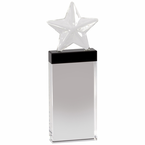 3-1/4 x 10-3/4 INCHES OPTICAL CRYSTAL FROSTED STAR AWARD WITH CRYSTAL COLUMN BASE