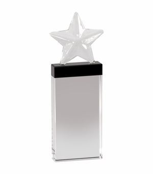 3-1/4 x 10-3/4 INCHES OPTICAL CRYSTAL FROSTED STAR AWARD WITH CRYSTAL COLUMN BASE