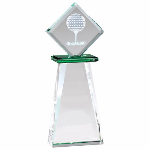 3-1/4 x 8-1/2 OPTICAL CRYSTAL GOLF TOWER TROPHY WITH GOLF BALL TEE