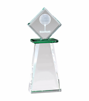 3-1/4 x 8-1/2 OPTICAL CRYSTAL GOLF TOWER TROPHY WITH GOLF BALL TEE