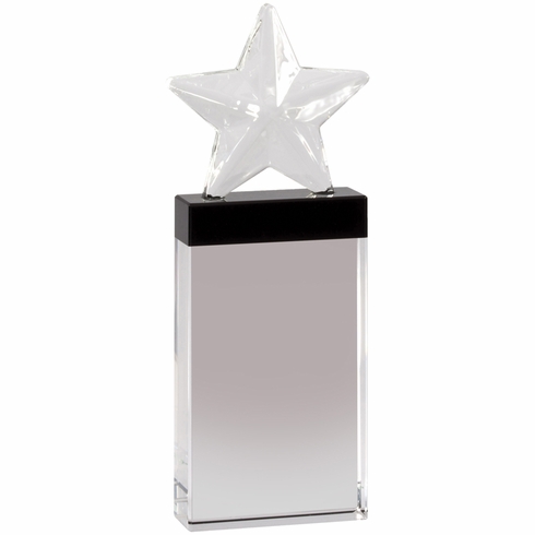 3-1/4 x 9 INCHES OPTICAL CRYSTAL FROSTED STAR AWARD WITH CRYSTAL COLUMN BASE
