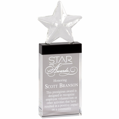 3-1/4 x 9 INCHES OPTICAL CRYSTAL FROSTED STAR AWARD WITH CRYSTAL COLUMN BASE