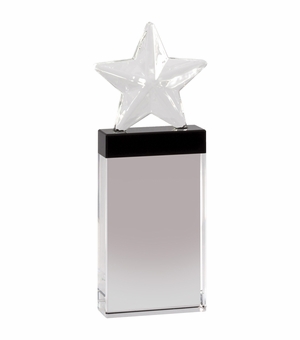 3-1/4 x 9 INCHES OPTICAL CRYSTAL FROSTED STAR AWARD WITH CRYSTAL COLUMN BASE