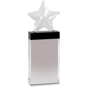 3-1/4 x 9 INCHES OPTICAL CRYSTAL FROSTED STAR AWARD WITH CRYSTAL COLUMN BASE