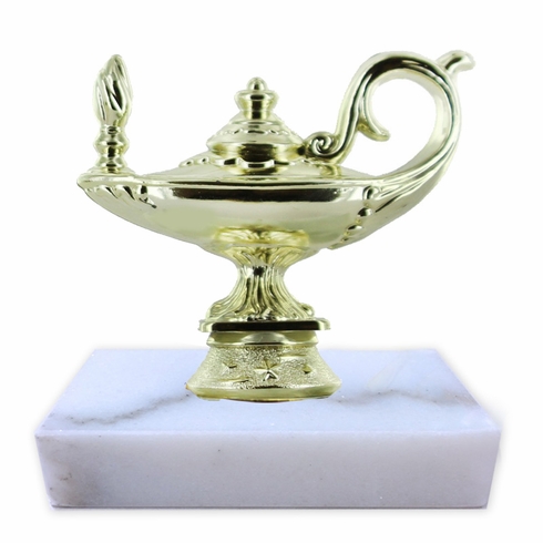 3-3/4 INCH LAMP OF LEARNING TROPHY ON WHITE MARBLE BASE