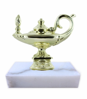 3-3/4 INCH LAMP OF LEARNING TROPHY ON WHITE MARBLE BASE