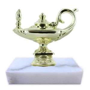 3-3/4 INCH LAMP OF LEARNING TROPHY ON WHITE MARBLE BASE